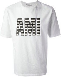Мужская бело-черная футболка с круглым вырезом с принтом от Ami
