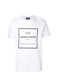 Мужская бело-черная футболка с круглым вырезом с принтом от Andrea Crews