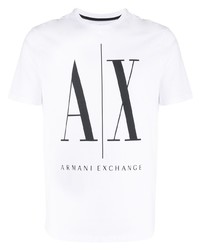 Мужская бело-черная футболка с круглым вырезом с принтом от Armani Exchange