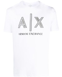 Мужская бело-черная футболка с круглым вырезом с принтом от Armani Exchange