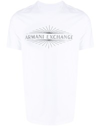 Мужская бело-черная футболка с круглым вырезом с принтом от Armani Exchange