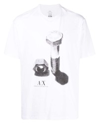 Мужская бело-черная футболка с круглым вырезом с принтом от Armani Exchange