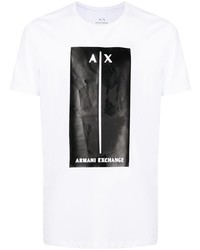 Мужская бело-черная футболка с круглым вырезом с принтом от Armani Exchange