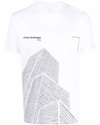 Мужская бело-черная футболка с круглым вырезом с принтом от Armani Exchange