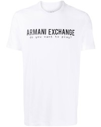 Мужская бело-черная футболка с круглым вырезом с принтом от Armani Exchange