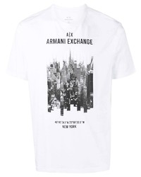 Мужская бело-черная футболка с круглым вырезом с принтом от Armani Exchange