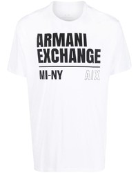 Мужская бело-черная футболка с круглым вырезом с принтом от Armani Exchange