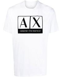 Мужская бело-черная футболка с круглым вырезом с принтом от Armani Exchange