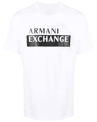 Мужская бело-черная футболка с круглым вырезом с принтом от Armani Exchange