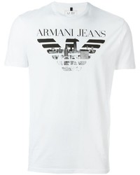 Мужская бело-черная футболка с круглым вырезом с принтом от Armani Jeans
