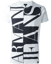 Мужская бело-черная футболка с круглым вырезом с принтом от Armani Jeans