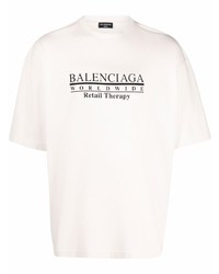 Мужская бело-черная футболка с круглым вырезом с принтом от Balenciaga