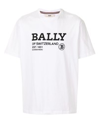 Мужская бело-черная футболка с круглым вырезом с принтом от Bally