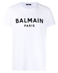 Мужская бело-черная футболка с круглым вырезом с принтом от Balmain