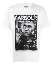 Мужская бело-черная футболка с круглым вырезом с принтом от Barbour By Steve Mc Queen