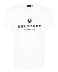 Мужская бело-черная футболка с круглым вырезом с принтом от Belstaff