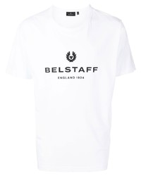 Мужская бело-черная футболка с круглым вырезом с принтом от Belstaff