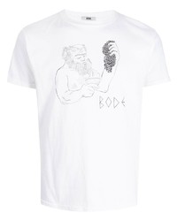 Мужская бело-черная футболка с круглым вырезом с принтом от Bode
