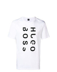 Мужская бело-черная футболка с круглым вырезом с принтом от BOSS HUGO BOSS
