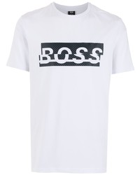 Мужская бело-черная футболка с круглым вырезом с принтом от BOSS