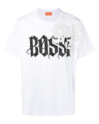 Мужская бело-черная футболка с круглым вырезом с принтом от Bossi Sportswear