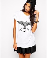 Женская бело-черная футболка с круглым вырезом с принтом от Boy London