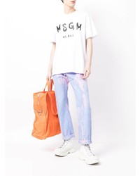 Мужская бело-черная футболка с круглым вырезом с принтом от MSGM