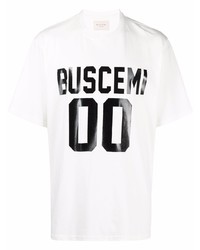 Мужская бело-черная футболка с круглым вырезом с принтом от Buscemi