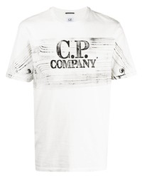 Мужская бело-черная футболка с круглым вырезом с принтом от C.P. Company