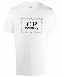 Мужская бело-черная футболка с круглым вырезом с принтом от C.P. Company