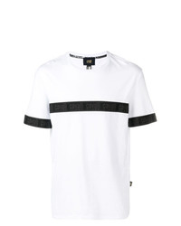Мужская бело-черная футболка с круглым вырезом с принтом от Cavalli Class