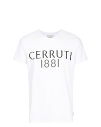 Мужская бело-черная футболка с круглым вырезом с принтом от Cerruti 1881
