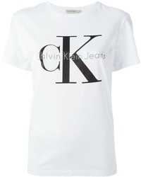 Женская бело-черная футболка с круглым вырезом с принтом от CK Calvin Klein