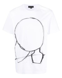 Мужская бело-черная футболка с круглым вырезом с принтом от Comme Des Garcons Homme Plus