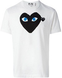 Мужская бело-черная футболка с круглым вырезом с принтом от Comme des Garcons