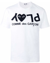Мужская бело-черная футболка с круглым вырезом с принтом от Comme des Garcons