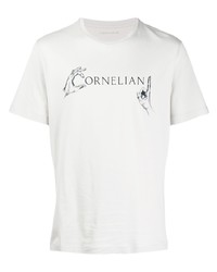 Мужская бело-черная футболка с круглым вырезом с принтом от Corneliani