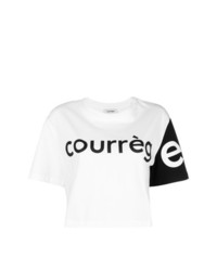 Женская бело-черная футболка с круглым вырезом с принтом от Courreges