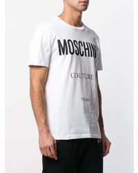 Мужская бело-черная футболка с круглым вырезом с принтом от Moschino