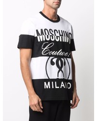 Мужская бело-черная футболка с круглым вырезом с принтом от Moschino