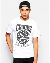 Мужская бело-черная футболка с круглым вырезом с принтом от Crooks & Castles