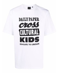 Мужская бело-черная футболка с круглым вырезом с принтом от Daily Paper