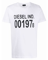 Мужская бело-черная футболка с круглым вырезом с принтом от Diesel