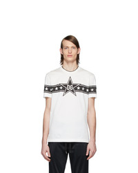 Мужская бело-черная футболка с круглым вырезом с принтом от Dolce and Gabbana