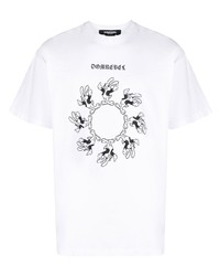 Мужская бело-черная футболка с круглым вырезом с принтом от DOMREBEL