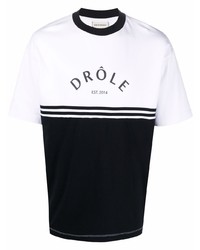 Мужская бело-черная футболка с круглым вырезом с принтом от Drôle De Monsieur