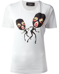 Женская бело-черная футболка с круглым вырезом с принтом от DSquared