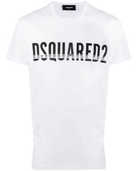 Мужская бело-черная футболка с круглым вырезом с принтом от DSQUARED2