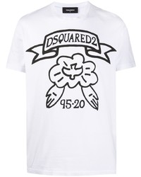 Мужская бело-черная футболка с круглым вырезом с принтом от DSQUARED2