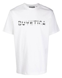 Мужская бело-черная футболка с круглым вырезом с принтом от Duvetica